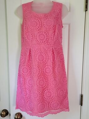 Boden Pink Sleeveless Eyelet Dress Floral Medallion Sz 6p EU10P Preppy